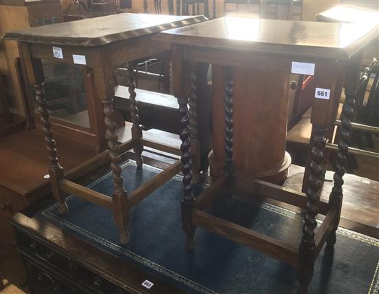 Two oak occasional tables, barley twist supports